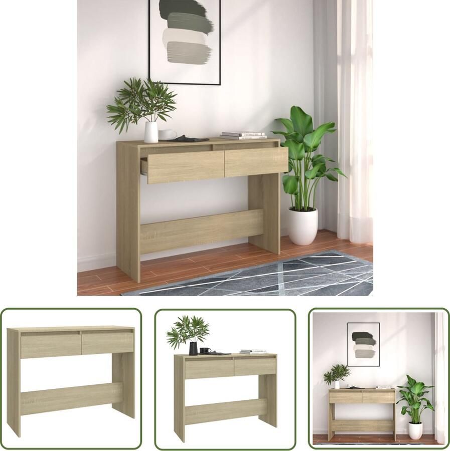 The Living Store Consoletafel Sonoma eiken 100 x 35 x 76.5 cm Montage vereist Consoletafel Wandtafel Salontafel Bijzetkast Houten Kast - Foto 2