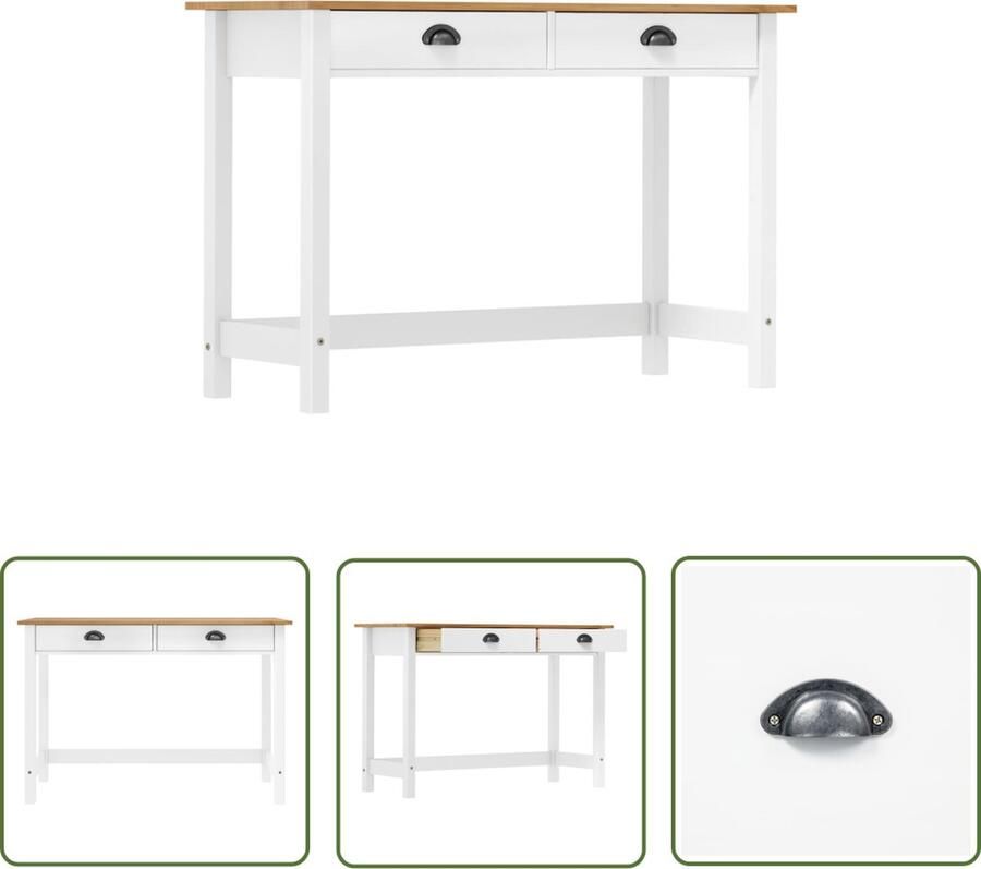 The Living Store Hill Consoletafel 110 x 45 x 74 cm wit en lichthout massief grenenhout met 2 lades Consoletafel Wandtafel Bijzetkast Livingroom Meubilair Salontafel - Foto 2