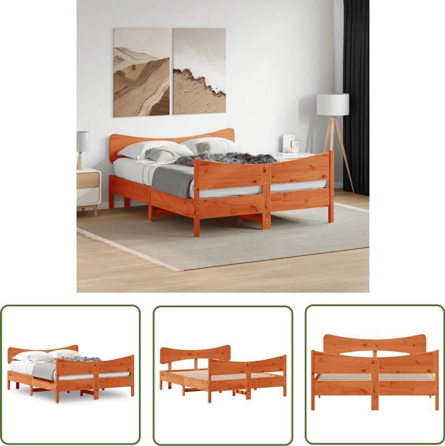 VidaXL Was Bruin Bed Massief Grenenhout Bed Frame Bedframe zonder matras massief grenenhout wasbruin 150x200 cm Tweepersoons Bed Boxspring Bed Kopen