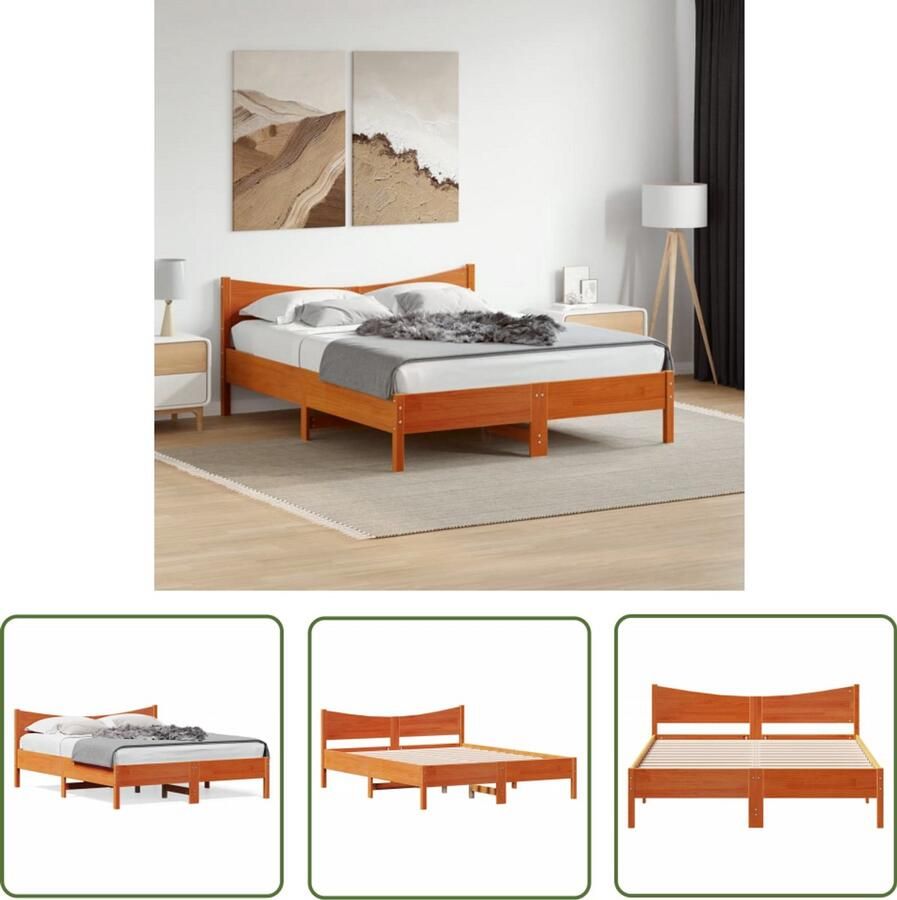 VidaXL Wasbruine Bed Frame Massief Grenenhout Bed Frame Bedframe zonder matras massief grenenhout wasbruin 150x200 cm Bed Frame 150x200 Tweepersoons Bed Frame Houten Bed Frame