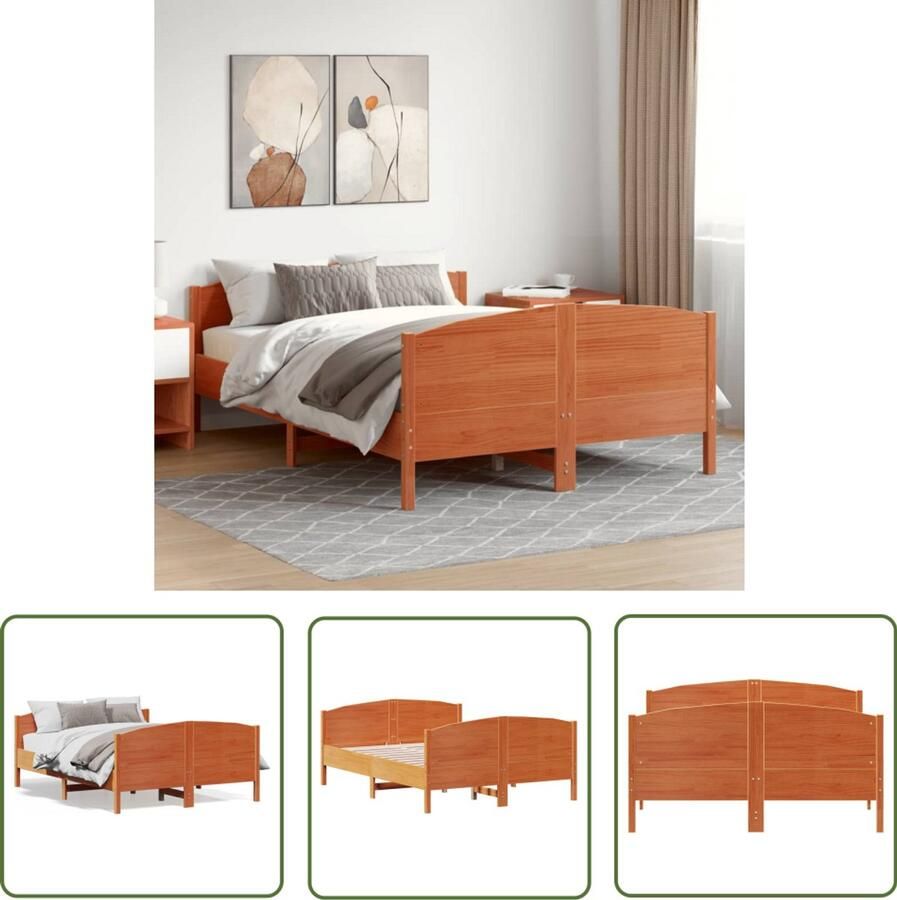VidaXL Wasbruine Bed Frame Massief Grenenhout Bed Frame Bedframe zonder matras massief grenenhout wasbruin 150x200 cm Bruine Bed Frame King Size Bed Frame Tweepersoons Bed Frame