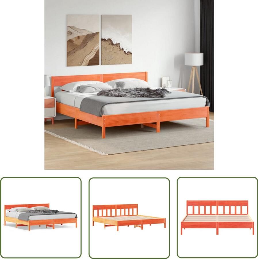 VidaXL Wasbruine Bed Frame Massief Grenenhout Bed Frame Bedframe zonder matras massief grenenhout wasbruin 180x200 cm Bed Frame 180x200 Tweepersoons Bed Frame Landelijk Bed Frame