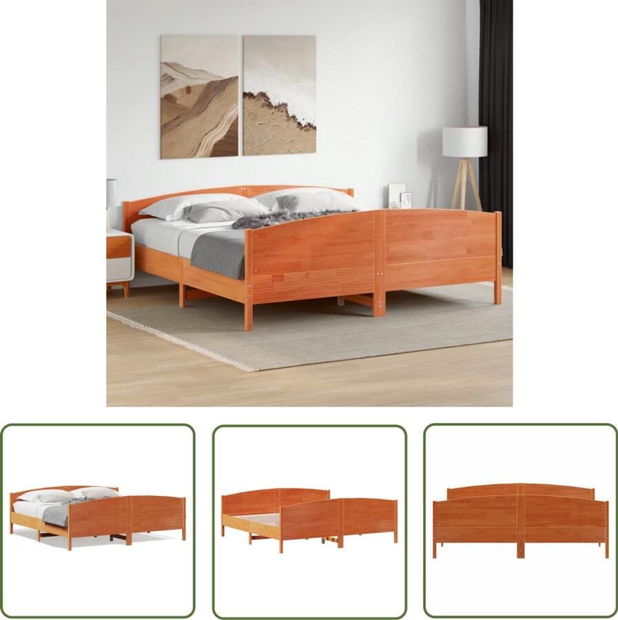VidaXL Wasbruine Bed Frame Massief Grenenhout Bed Frame Bedframe zonder matras massief grenenhout wasbruin 180x200 cm Bed Frame 180x200 Tweepersoons Bed Frame Houten Bed Frame