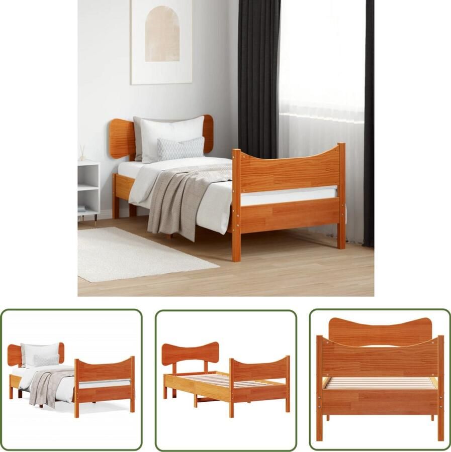 VidaXL Bedframe zonder matras massief grenenhout wasbruin 90x200 cm Massief Grenenhout Bed Frame Wasbruine Bed Tweepersoons Bed Slaapkamersdecoratie Bed Kopen