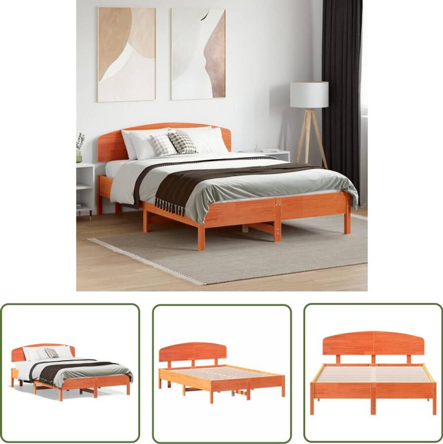 VidaXL Bedframe zonder matras massief grenenhout wasbruin 120x190 cm Massief Grenenhout Bedframe Wasbruine Bedframe Bed Frame 120x190 Tweepersoons Bed Slaapkamerstijl