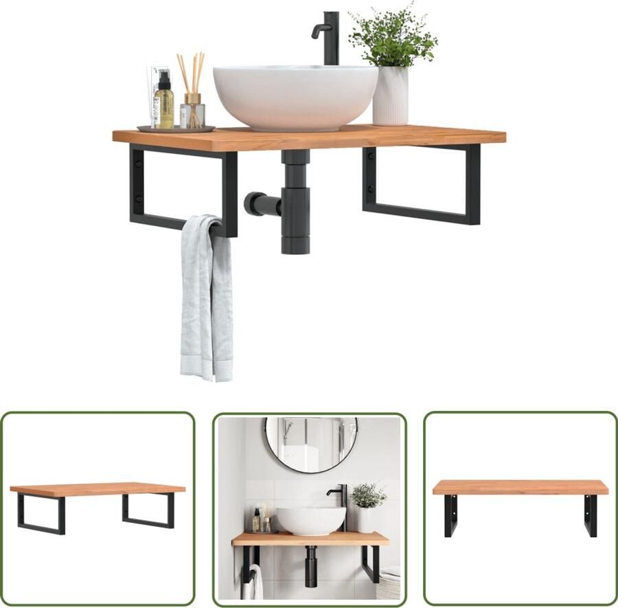 VidaXL Wastafelplank Badkamer Furniture Badkamer wandschap staal en massief beukenhout Badkamerkast Badkamervloeren Douchecabine