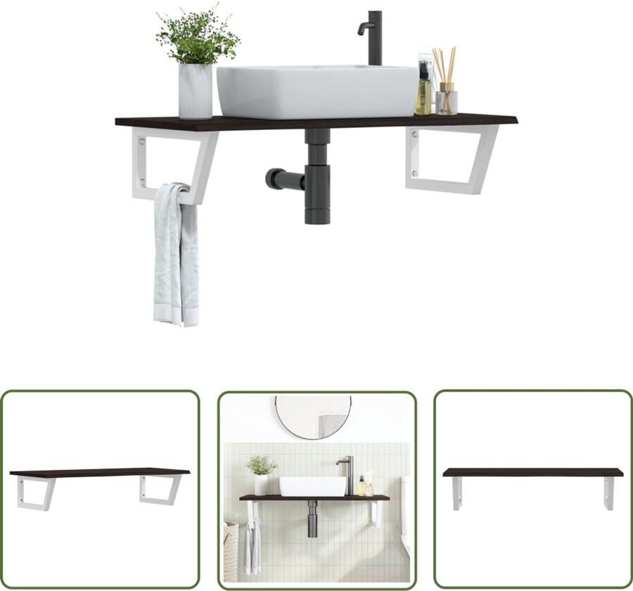 VidaXL Badkamer wandschap staal en massief eikenhout Badkamer Meubilair Wastafelplank Houten Wastafel Badkamer Accessoires Wandplanken