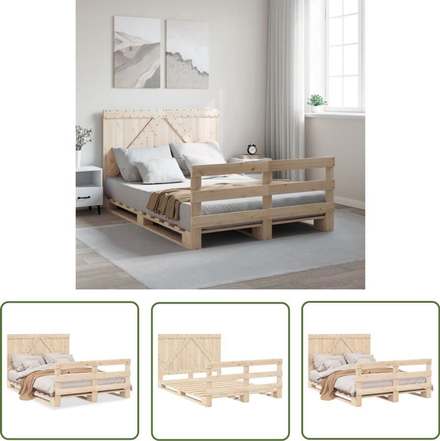 VidaXL Wit Bed Frame Massief Grenenhout Bed Frame Bedframe met hoofdbord massief grenenhout wit 140x200 cm Bed Frame 140x200 Tweepersoons Bed Frame Houten Bed Frame