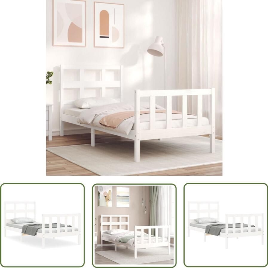 VidaXL Wit Bed Frame Massief Grenenhout Bed Frame Bedframe met hoofdbord massief hout wit Bed Frame Met Hoofdbord King Size Bed Frame Tweepersoons Bed Frame