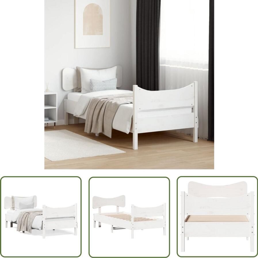 VidaXL Wit Bed Frame Massief Grenenhout Bed Frame Bedframe zonder matras massief grenenhout wit 90x200 cm Bed Frame 90x200 Slaap Kamer Meubilair Enkelpersoons Bed Frame