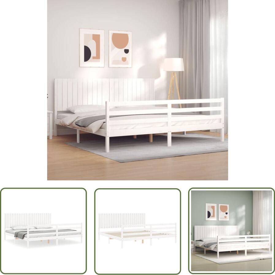 The Living Store Bedframe met hoofdbord massief hout wit 200x200 cm Bedframe Bedframes Bed Tweepersoonsbed Slaapkamermeubel Houten Bedframe Houten Bed Bedbodem Massief Houten Bedframe Ledikant Bedframe Met Hoofdeinde