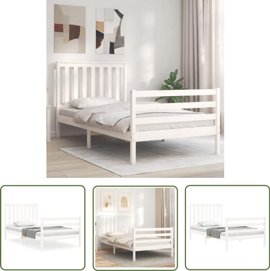 VidaXL Wit Bed Frame Massief Houten Bed Bedframe met hoofdbord massief hout wit 100x200 cm Bed Frame 100x200 Houten Bed Frame King Size Bed Frame