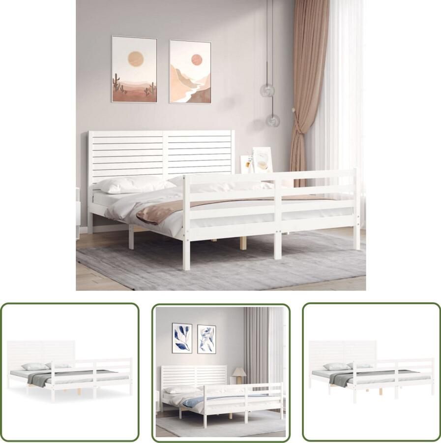 VidaXL Wit Bed Frame Massief Houten Bed Bedframe met hoofdbord massief hout wit 160x200 cm Bed Frame 160x200 Houten Bed Frame Bed Met Hoofdbord