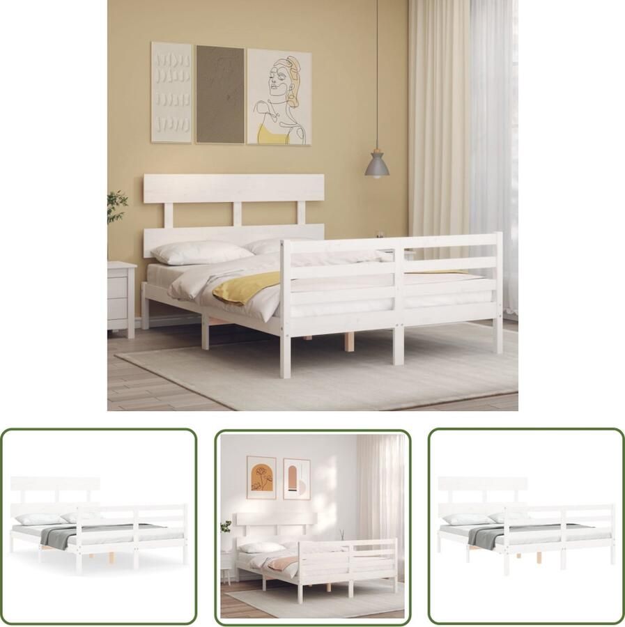 The Living Store Bedframe met hoofdbord massief hout wit 4FT Small Double Bedframe Bedframes Bed Tweepersoonsbed Slaapkamermeubel Houten Bedframe Houten Bed Bedbodem Massief Houten Bedframe Ledikant Bedframe Met Hoofdeinde - Foto 5