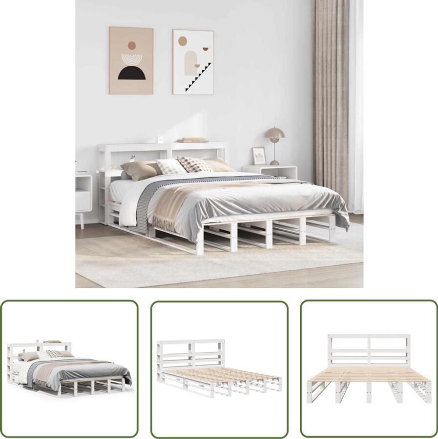The Living Store Bedframe zonder matras massief grenenhout wit 160x200 cm Massief Houten Bed Wit Bed Twee Persoons Bed Bedframe Met Opbergvakken Grenenhout Bed