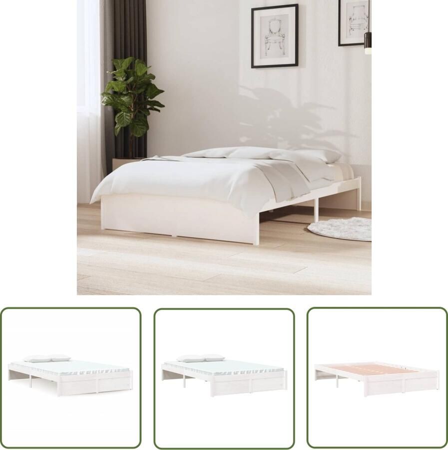 The Living Store Bedframe Grenenhout 195.5 x 125.5 x 31 cm Wit 120 x 190 cm Stabiele lattenbodem Houten Bedframe Wit Bedframe 120x190 Tweepersoons Bedframe Stapelbare Bedbodems