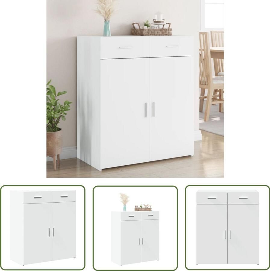 The Living Store Dressoir 80x42 5x93 cm bewerkt hout wit Dressoir Opbergkast Houten Dressoir Wit Dressoir Vintage Dressoir