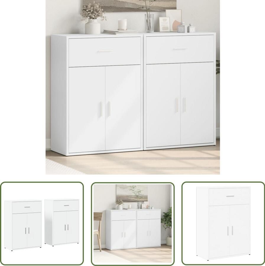 VidaXL Dressoirs 2 st 60x30x84 cm bewerkt hout wit Dressoir Wit Dressoir Houten Dressoir Opbergkast Salontafel