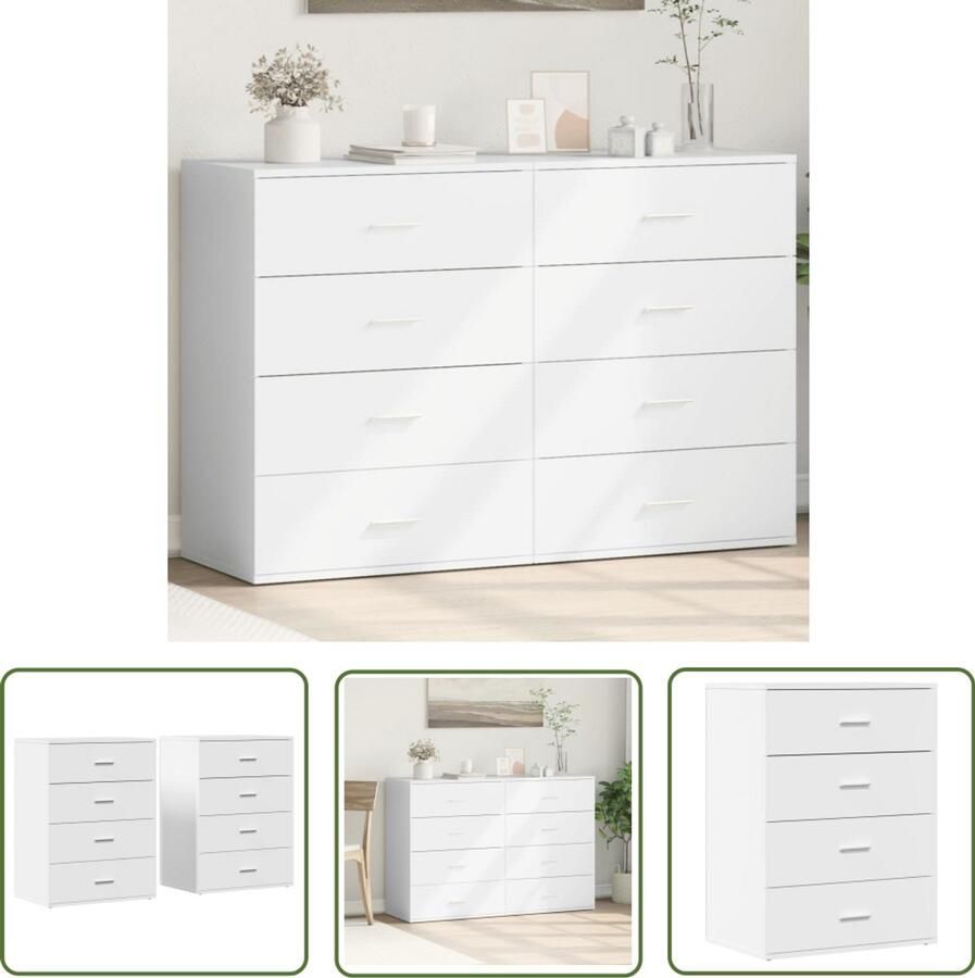 VidaXL Dressoirs 2 st 60x39x80 cm bewerkt hout wit Dressoir Wit Dressoir Houten Dressoir Opslagmeubels Salontafel