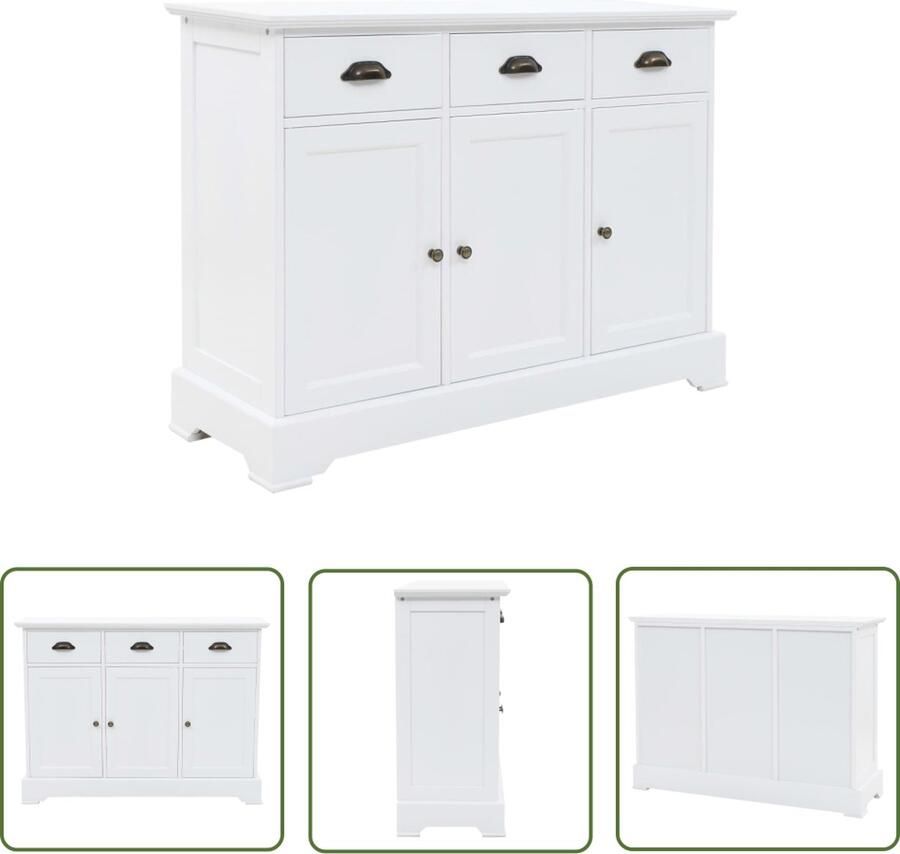 VidaXL Dressoir met 3 deuren 105x35x77 5 cm MDF en grenenhout Dressoir Wit Dressoir Houten Dressoir Grenoblehouten Dressoir Opbergmeubel