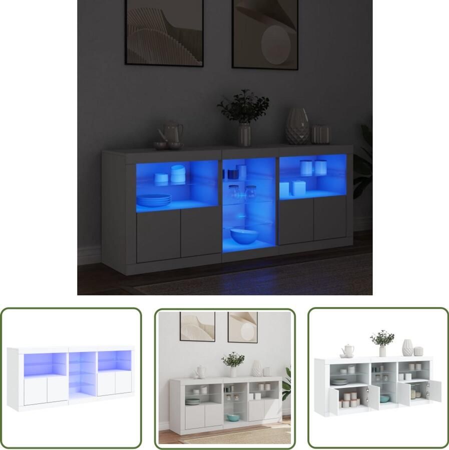 The Living Store Dressoir met LED-verlichting 162x37x67 cm wit Modern Dressoir Led Dressoir Tv Kast Opbergkast Salontafel