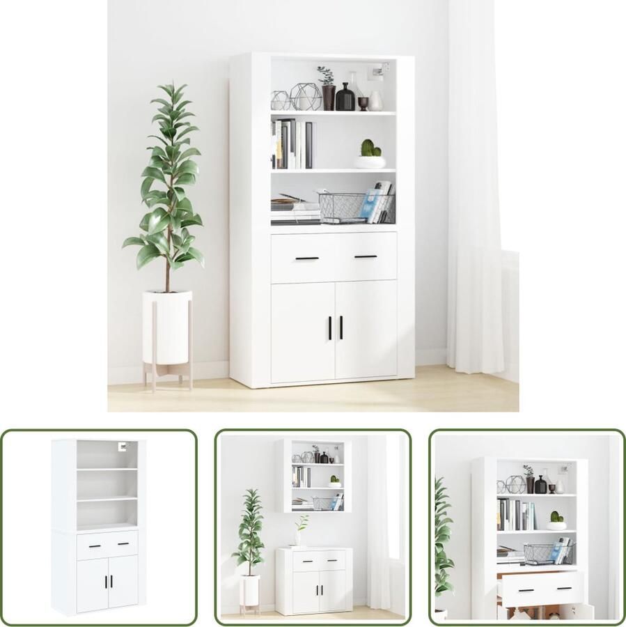 VidaXL Wit Kast Hoge Kast Hoge kast bewerkt hout wit Houten Kast Dressoir Opzetkast