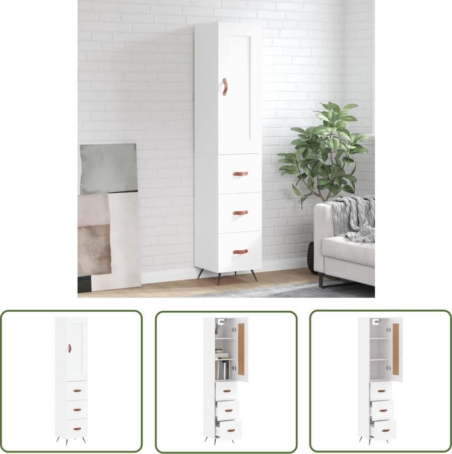 VidaXL Wit Meubel Hoge Kast Hoge kast 34 5x34x180 cm bewerkt hout wit Opbergkast Houten Kast Dressoir