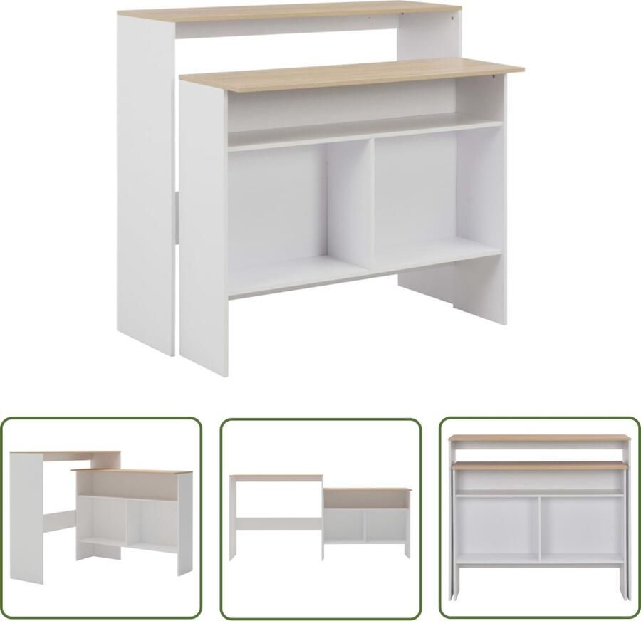 The Living Store Bartafel 130 x 40 x 120 cm Wit Naturel Verplaatsbare binnenste tafel Bartafel Bistrotafel Keukenbar Eetkamerstoel Salontafel Modern Meubilair Witte Meubels Houtsoorten - Foto 2
