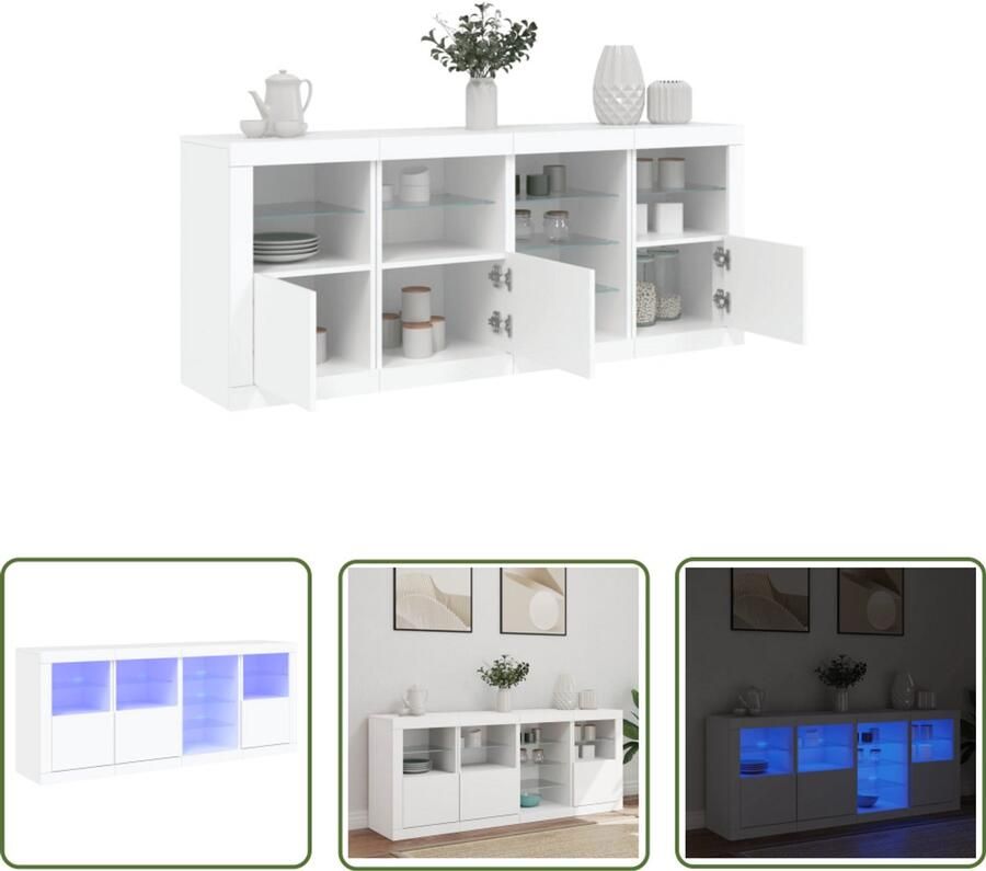 The Living Store Dressoir met LED-verlichting 164x37x67 cm wit Modern Dressoir Led Dressoir Tv Kast Opbergdressoir Salontafel