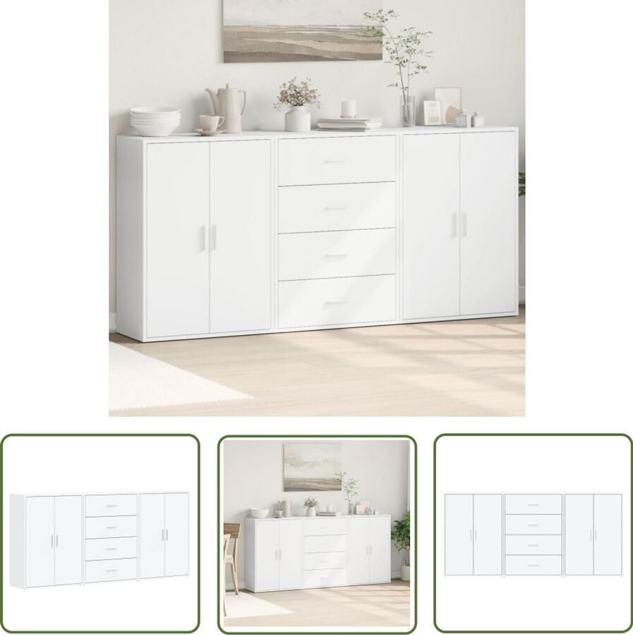 VidaXL Dressoirs 3 st 60x31x84 cm bewerkt hout wit Dressoirs Witte Dressoirs Houten Dressoirs Vintage Dressoirs Moderne Dressoirs