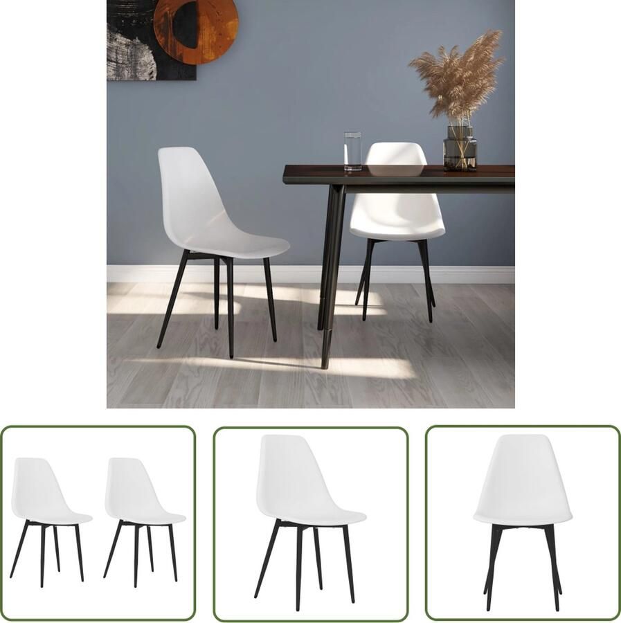 The Living Store Eetkamerstoelen 2 st PP wit Minimalistische Eetkamerstoelen Witte Eetkamerstoelen Set Van 2 Kunststof Eetkamerstoelen Metalen Eetkamerstoelen - Foto 2