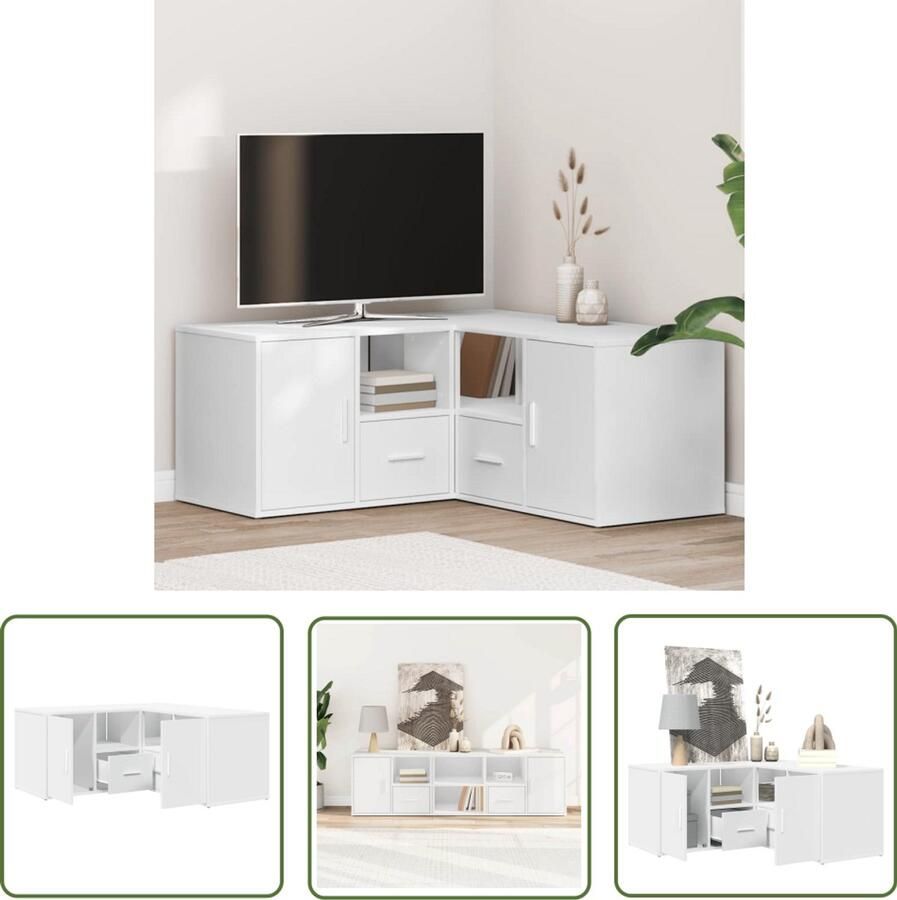 The Living Store Hoekkast 160x40x45 cm bewerkt hout wit Hoekkast Witte Hoekkast Houten Hoekkast Bewerkt Hout Opslagkast