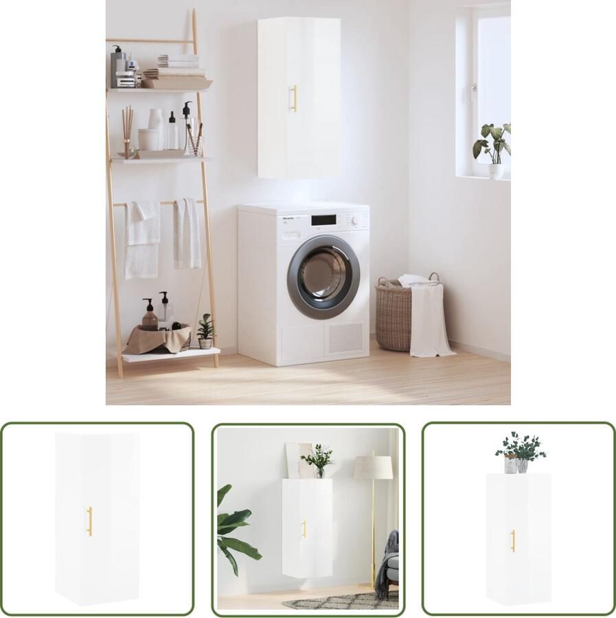 The Living Store Hangkast 34.5x34x90cm Hoogglans wit Wandgemonteerde opbergkast Duurzaam materiaal Voldoende opbergruimte Praktisch ontwerp Veelzijdige kast Montage vereist - Foto 1