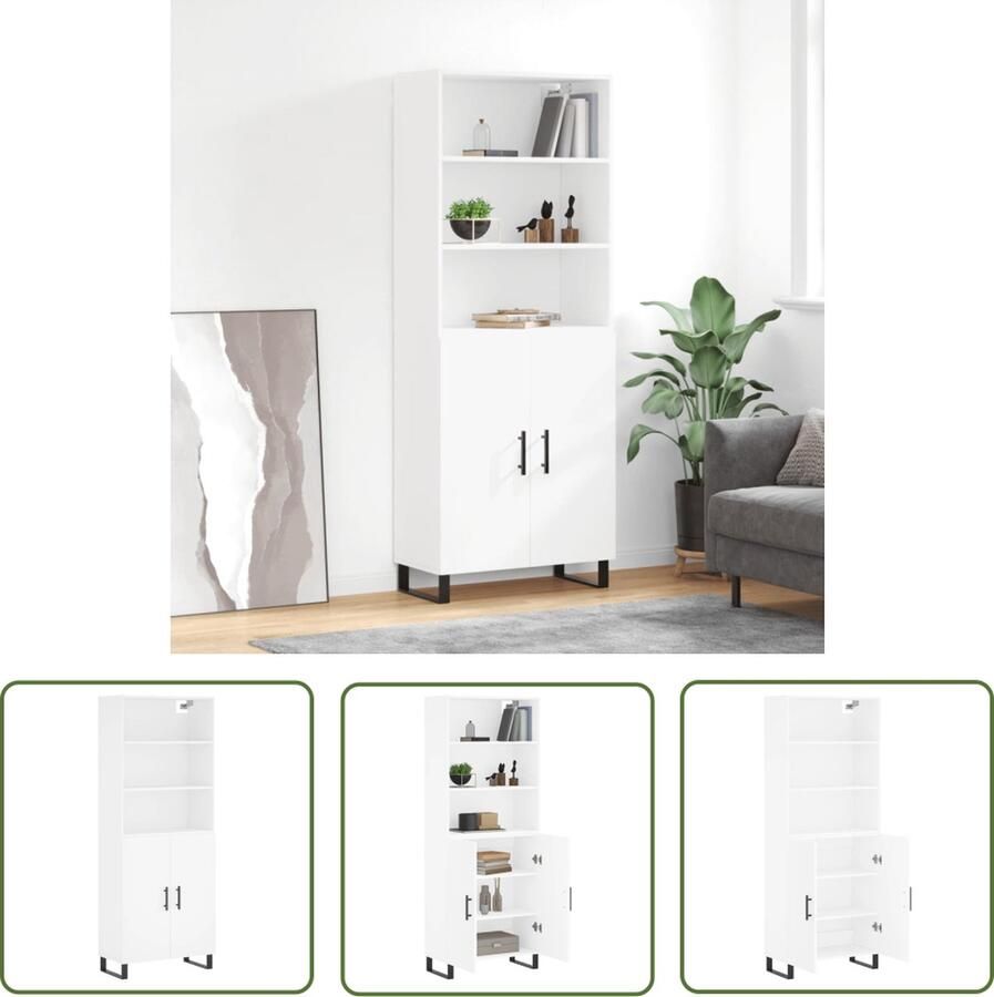The Living Store Hoge Kast Wit 69.5 x 34 x 180 cm Duurzaam materiaal Voldoende opbergruimte Praktische deur Metalen voeten Montage vereist - Foto 3