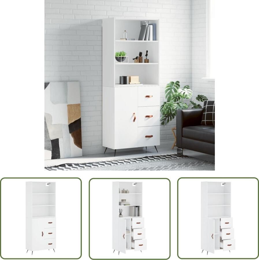 VidaXL Witte Kast Hoge Kast Hoge kast 69 5x34x180 cm bewerkt hout wit Houten Kast Opslagoplossing Woonaccessoires