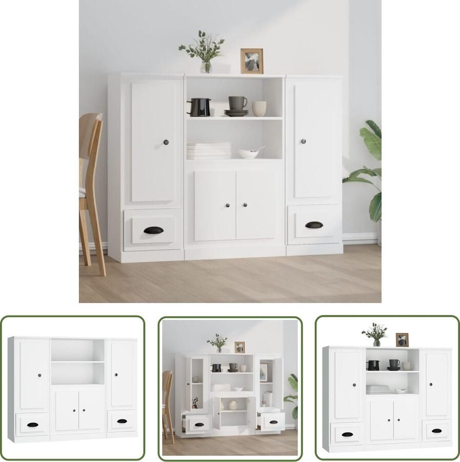 The Living Store Hoge kasten 3 st bewerkt hout wit Hoge Kast Scandinavisch Design Witte Kast Houten Kast Opslagoplossing