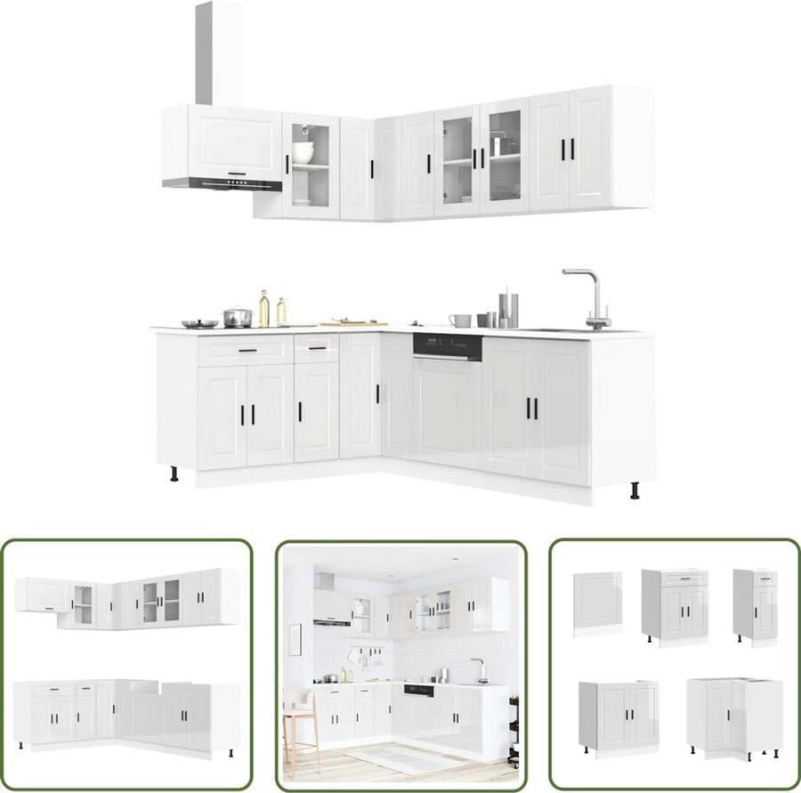 VidaXL 11-delige Keukenkastenset Porto bewerkt hout glanzend wit Keuken Kast Set Witte Keuken Houten Keuken Keukenkasten Kopen Opslagruimte Keuken