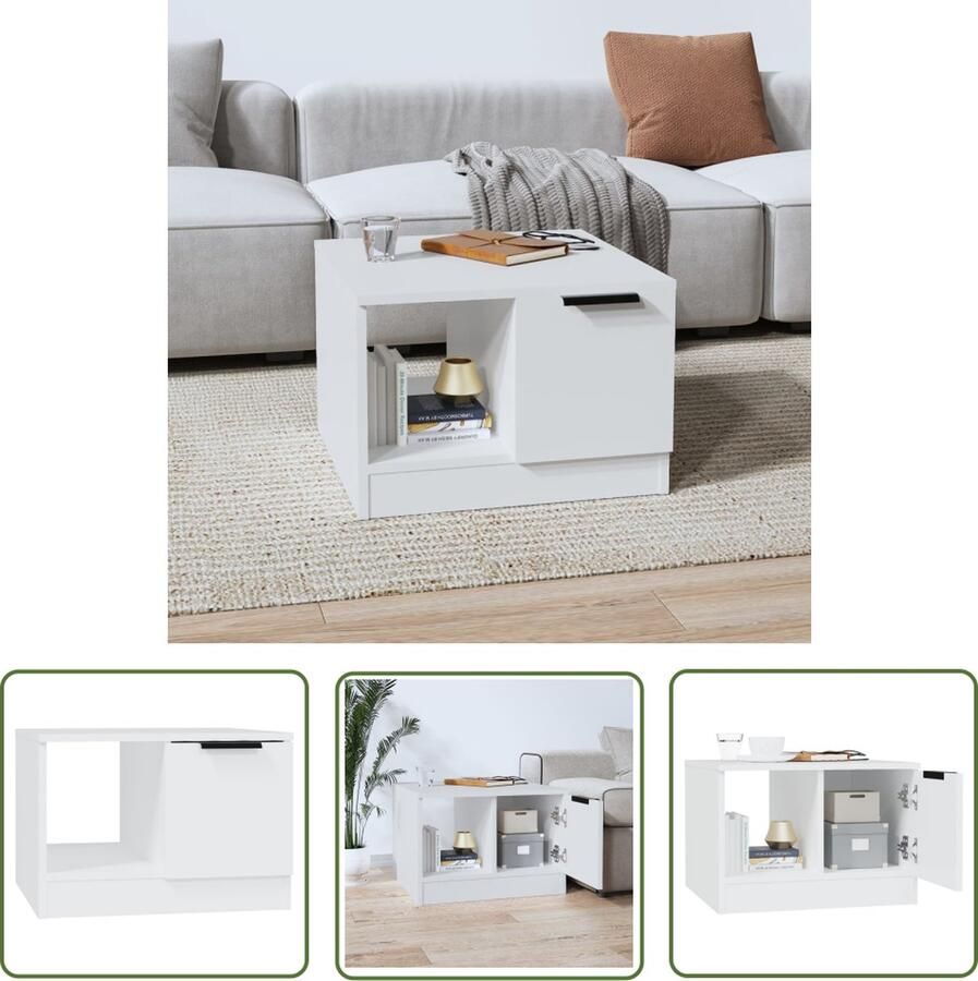 The Living Store Salontafel bewerkt hout wit 50 x 50 x 36 cm opbergruimte Salontafel Witte Salontafel Houten Salontafel Met Opbergvakken Kleine Salontafel - Foto 2