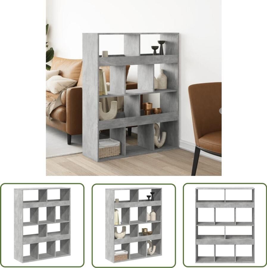 The Living Store kamerscherm 100x33x125 5 cm bewerkt hout betongrijs Kamerscherm Woonaccessoires Boekenkast Opslagoplossing Houten Kast