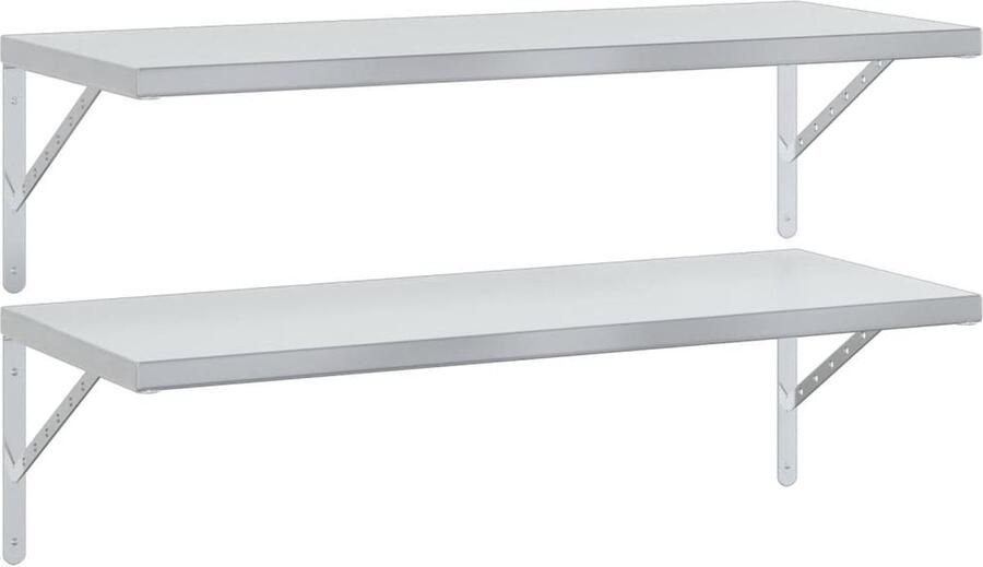 The Living Store Wandschappen 2 st 100x40 cm roestvrijstaal zilverkleurig Zwevend Wandschap Roestvrijstalen Wandplanken Wanddecoratie Opbergwand Ruime Opslag - Foto 2