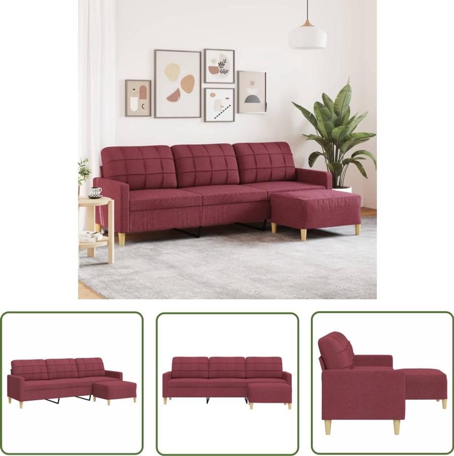 The Living Store Driezitsbank met voetenbank 210 cm stof wijnrood Drie Zits Bank Woonkamer Meubels Bankstel Lounge Stoffen Bank Moderne Bank