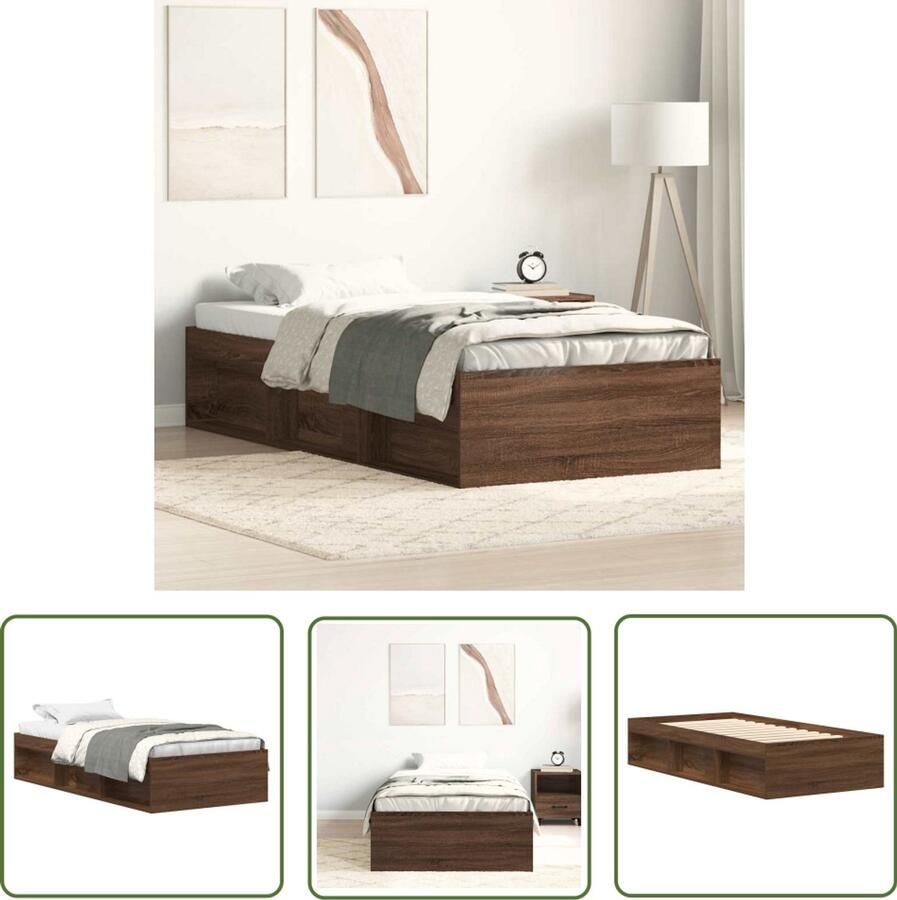The Living Store Bedframe bruin eikenkleur 90x200 cm Houten Bed Frame Woonkamer Meubels Tweepersoons Bed Enkel Bed Modern Bed Frame