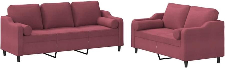 The Living Store 2-delige Loungeset met kussens stof wijnrood Loungeset Woonkamer Meubels Lounge Stoffen Rode Bank 2 Persoons Bank