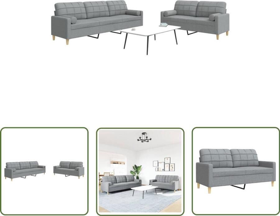 The Living Store 2-delige Loungeset met sierkussens stof lichtgrijs Loungeset Woonkamer Meubels Bankstellen Twee Persoons Bank Drie Persoons Bank