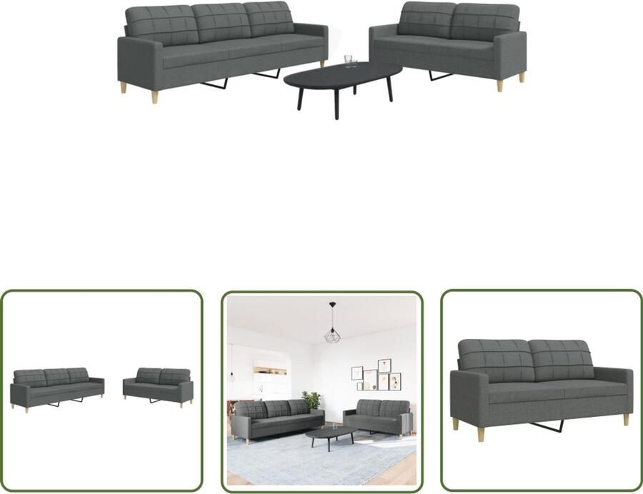 The Living Store 2-delige Loungeset stof donkergrijs Loungeset Woonkamer Meubels Bankstellen 2 Persoons Bank 3 Persoons Bank