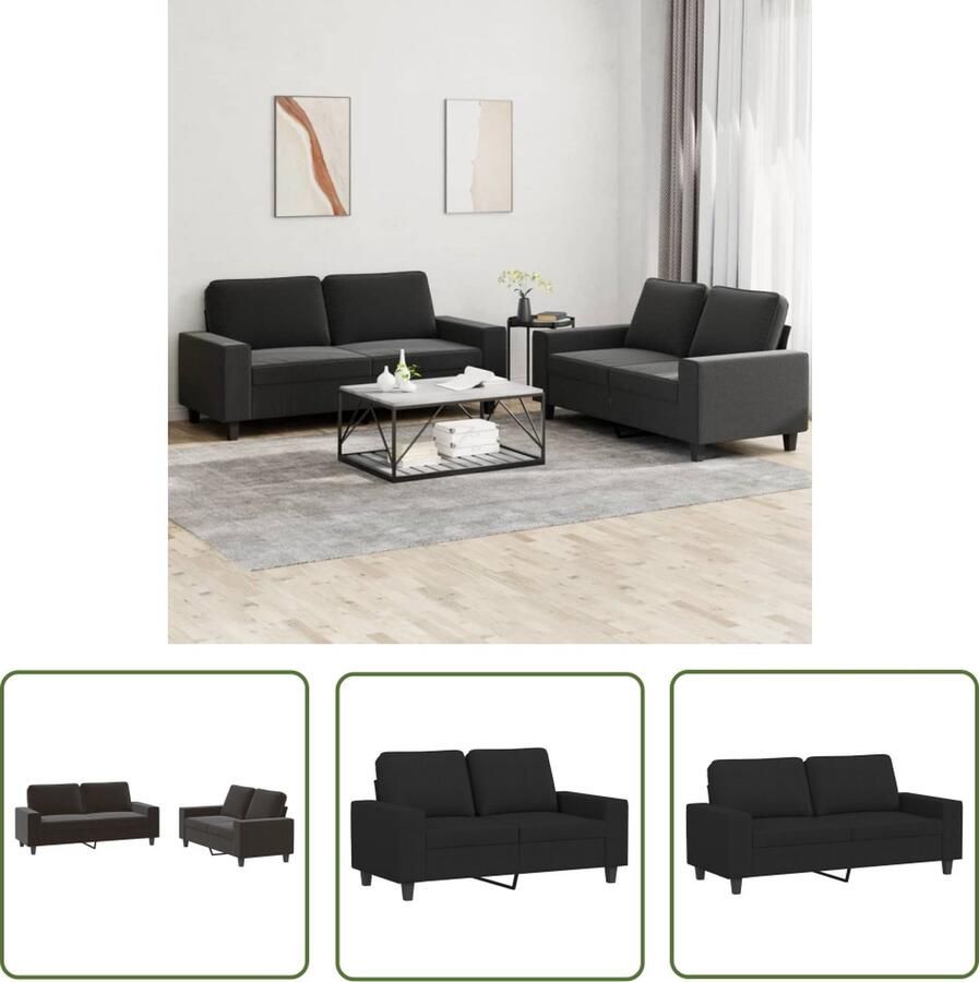 The Living Store Loungebank 2-zits Zwart 140 cm Duurzame Stof Comfortabel Zitten Loungeset Woonkamer Meubels 2 Persoons Bank Zwarte Bank Stoffen Bank