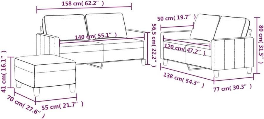 VidaXL Woonkamer Meubels Loungeset 3-delige Loungeset met kussens fluweel wijnrood Velvet Bank Rode Bank 2 Persoons Bank
