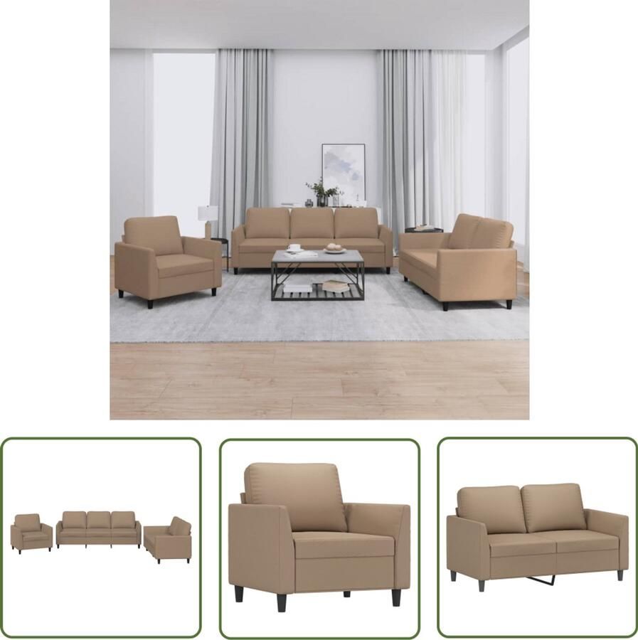 The Living Store 3-delige Loungeset met kussens kunstleer cappuccino Loungeset Woonkamer Meubels Lounge Suite Buitenmeubilair Tuinlounge