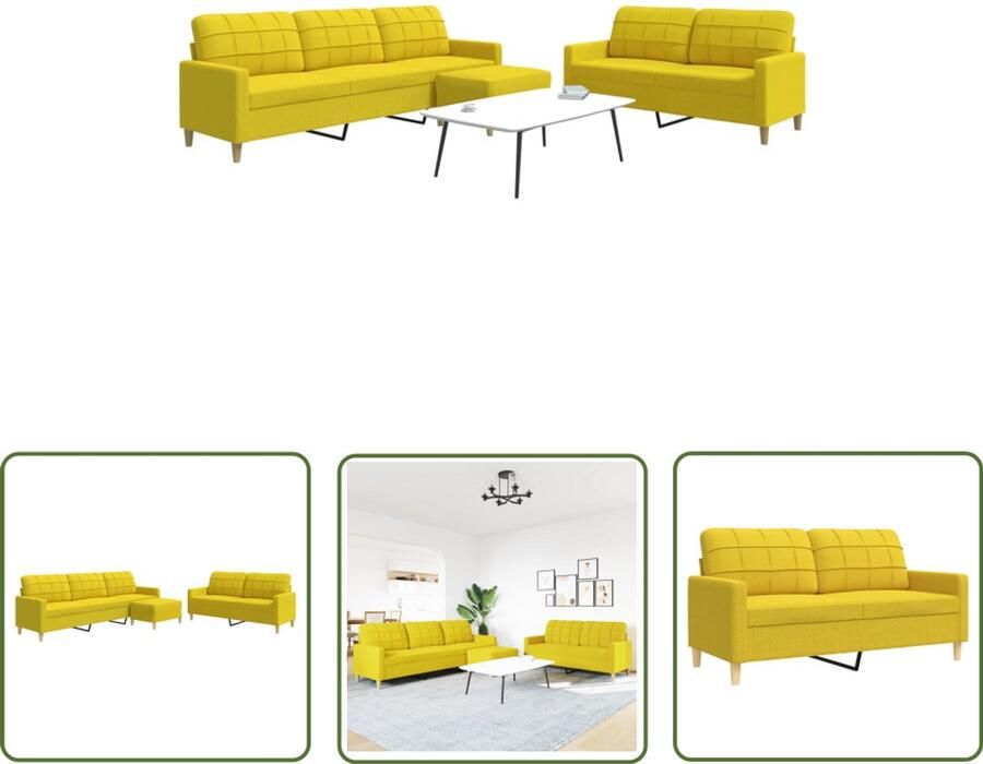 The Living Store 3-delige Loungeset met voetenbank stof lichtgeel Loungeset Woonkamer Meubels Bankstellen Lounge Suite Buitenlounge