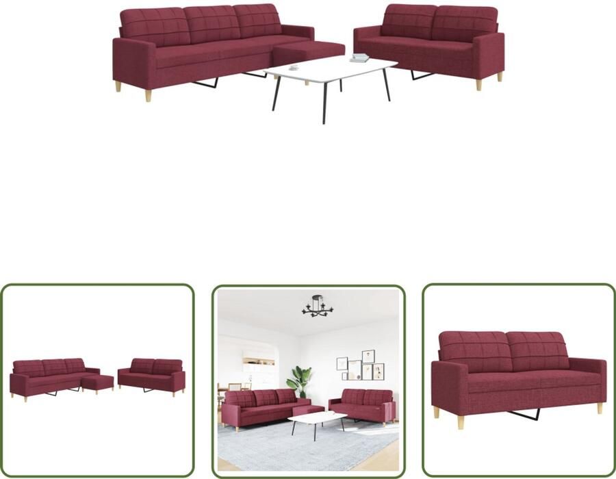 The Living Store 3-delige Loungeset met voetenbank stof wijnrood Loungeset Woonkamer Meubels Lounge Set Tuinlounge Buitenset